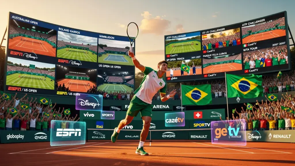 Tênis em 2026 no Brasil: ESPN, Disney+ e CazéTV dividem o circuito